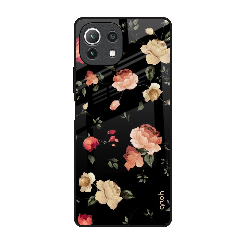 Black Spring Floral Mi 11 Lite Glass Back Cover Online