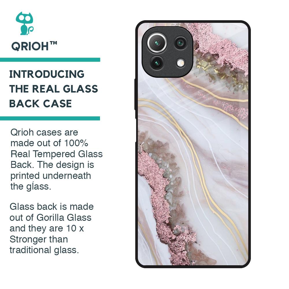 Pink & Gold Gllitter Marble Glass Case for Mi 11 Lite