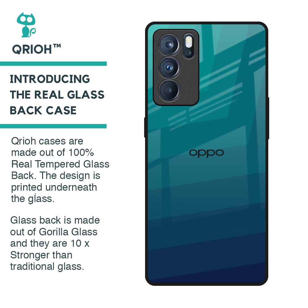 Green Triangle Pattern Glass Case for Oppo Reno6 Pro