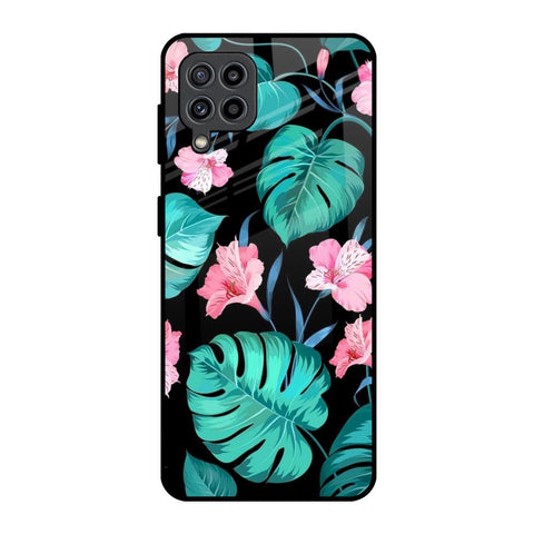 Tropical Leaves & Pink Flowers Samsung Galaxy F22 Glass Back Cover Online