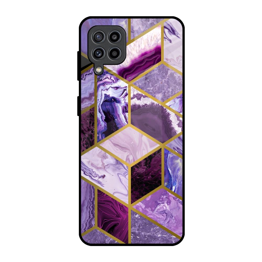 Purple Rhombus Marble Samsung Galaxy F22 Glass Back Cover Online