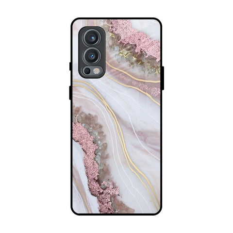Pink & Gold Gllitter Marble OnePlus Nord 2 Glass Back Cover Online