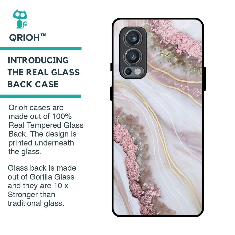Pink & Gold Gllitter Marble Glass Case for OnePlus Nord 2