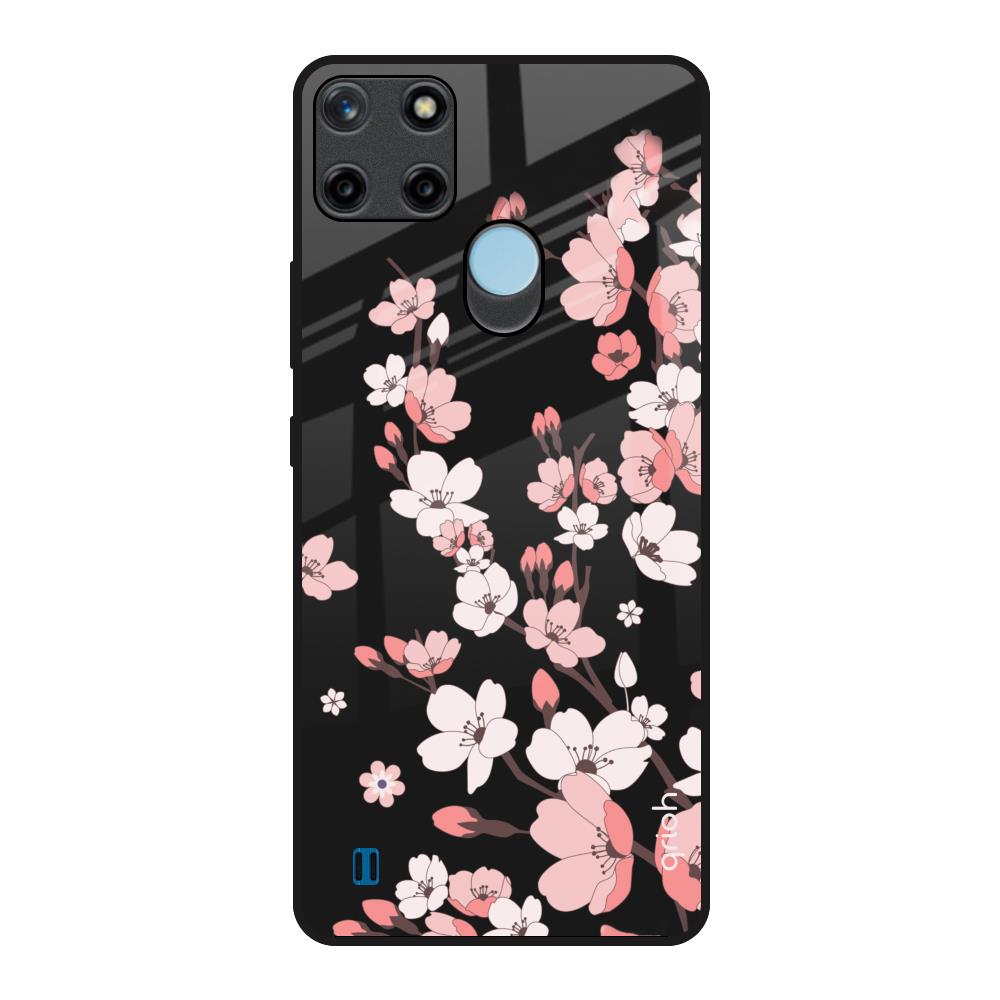 Black Cherry Blossom Realme C21Y Glass Back Cover Online