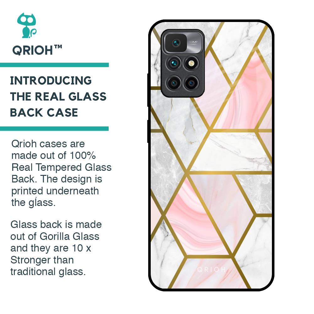 Geometrical Marble Glass Case for Redmi 10 Prime