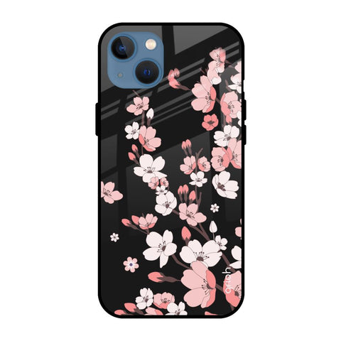 Black Cherry Blossom Apple iPhone 13 Glass Cases & Covers Online