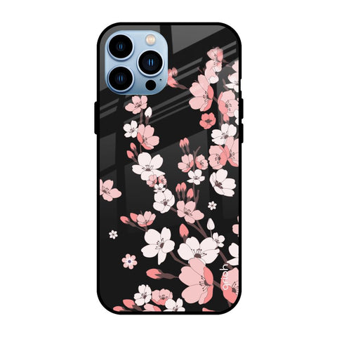 Black Cherry Blossom iPhone 13 Pro Glass Back Cover Online
