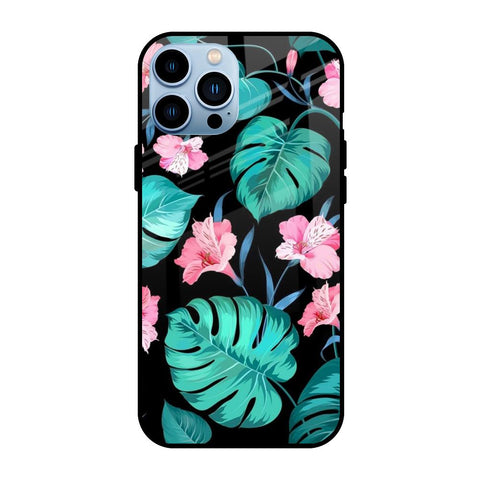 Tropical Leaves & Pink Flowers iPhone 13 Pro Glass Back Cover Online