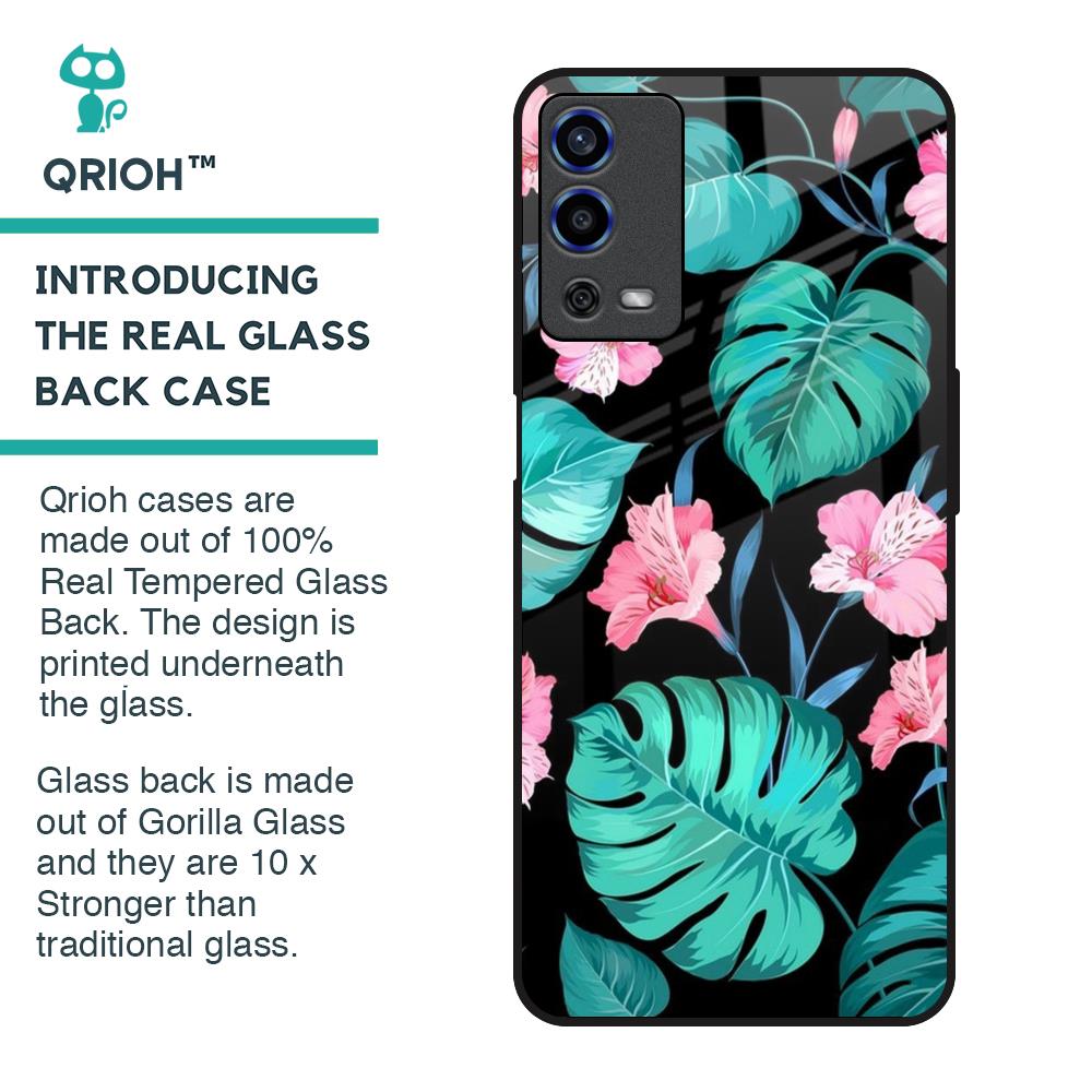 Tropical Leaves & Pink Flowers Glass Case for Oppo A55