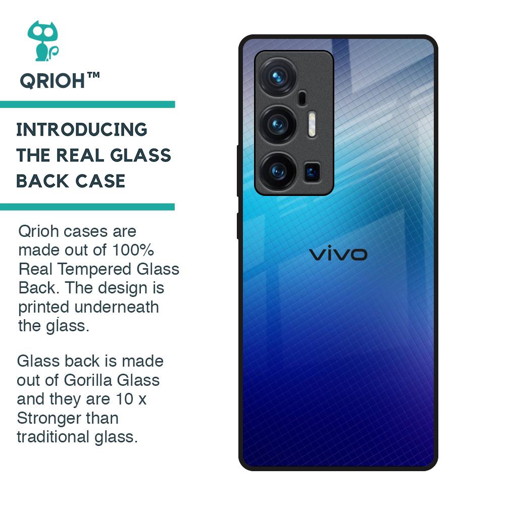 Blue Rhombus Pattern Glass Case for Vivo X70 Pro Plus
