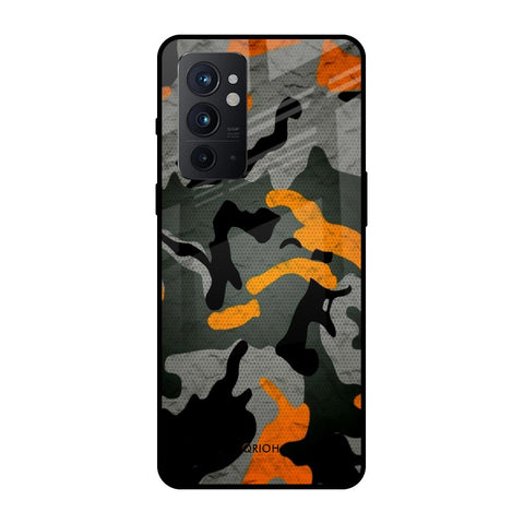 Camouflage Orange OnePlus 9RT Glass Back Cover Online