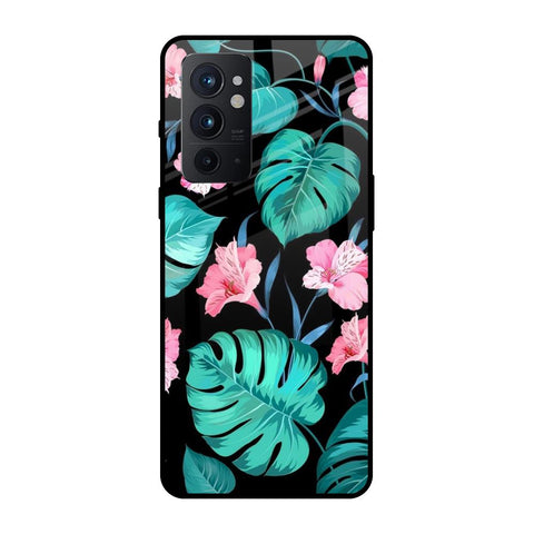 Tropical Leaves & Pink Flowers OnePlus 9RT Glass Back Cover Online