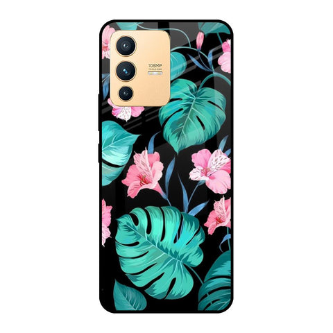 Tropical Leaves & Pink Flowers Vivo V23 Pro 5G Glass Cases & Covers Online