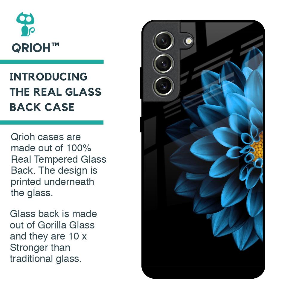 Half Blue Flower Glass Case for Samsung Galaxy S21 FE 5G