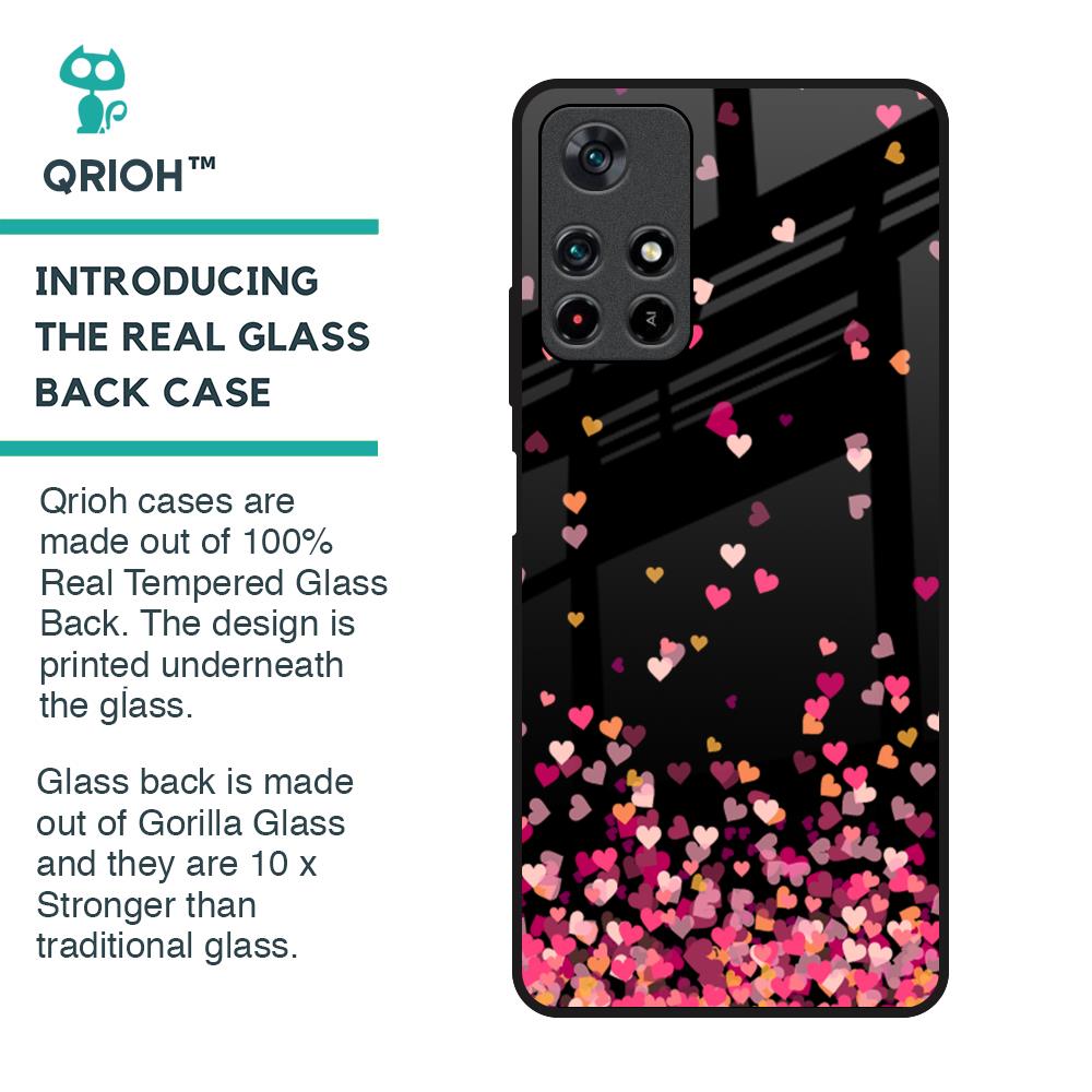 Heart Rain Fall Glass Case For Redmi Note 11T 5G