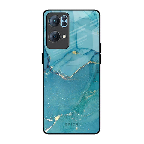 Blue Golden Glitter Oppo Reno7 Pro 5G Glass Back Cover Online