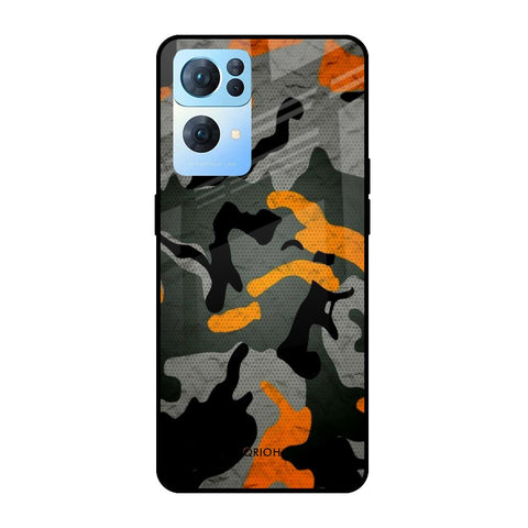Camouflage Orange Oppo Reno7 Pro 5G Glass Cases & Covers Online