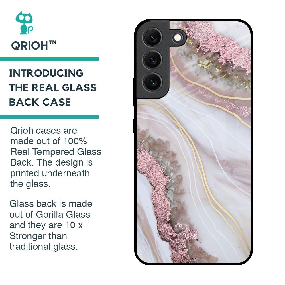 Pink & Gold Gllitter Marble Glass Case for Samsung Galaxy S22 5G