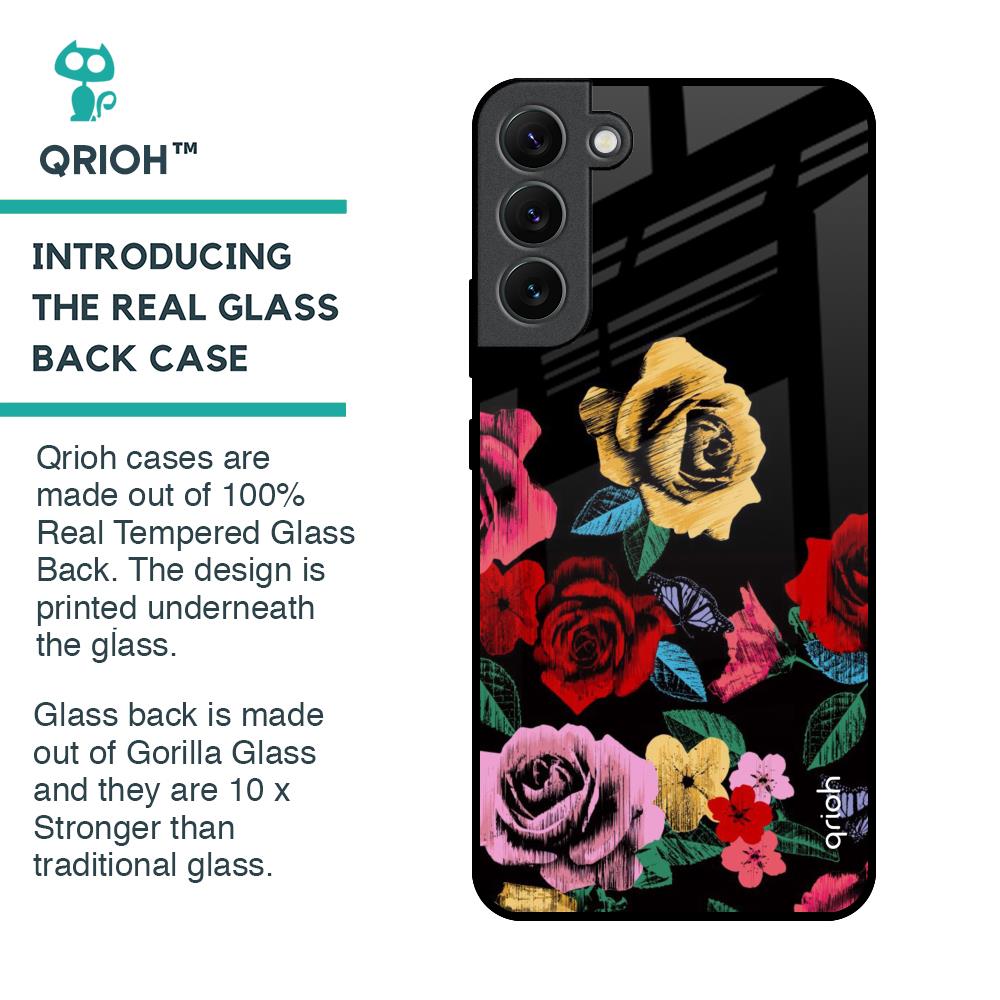 Floral Decorative Glass Case For Samsung Galaxy S22 Plus 5G