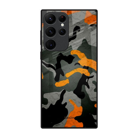 Camouflage Orange Samsung Galaxy S22 Ultra 5G Glass Back Cover Online