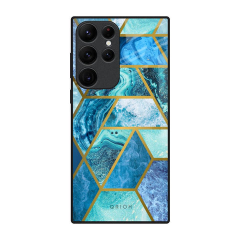 Turquoise Geometrical Marble Samsung Galaxy S22 Ultra 5G Glass Back Cover Online