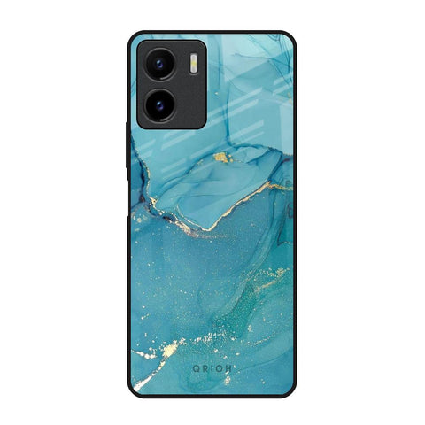 Blue Golden Glitter Vivo Y15s Glass Back Cover Online