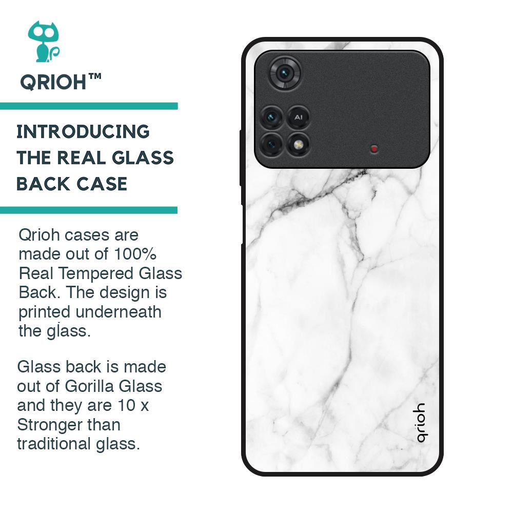 Modern White Marble Glass Case for Poco M4 Pro
