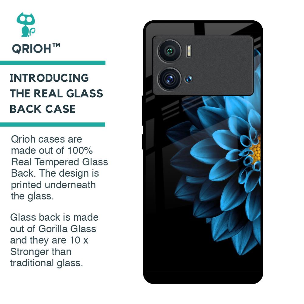 Half Blue Flower Glass Case for iQOO 9 Pro