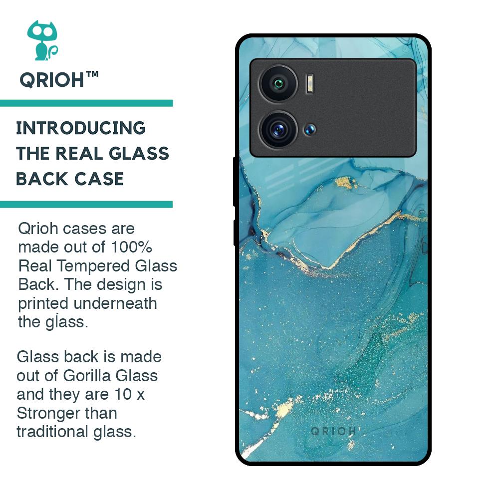 Blue Golden Glitter Glass Case for iQOO 9 Pro