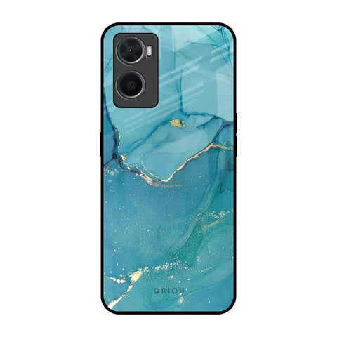 Blue Golden Glitter Oppo A96 Glass Back Cover Online