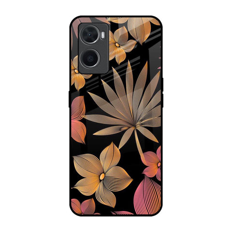 Lines Pattern Flowers Oppo A96 Glass Back Cover Online