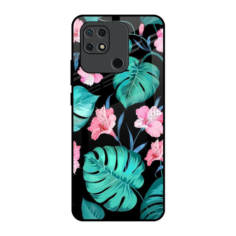Tropical Leaves & Pink Flowers Redmi 10 Glass Back Cover Online