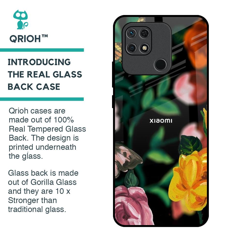 Flowers & Butterfly Glass Case for Redmi 10