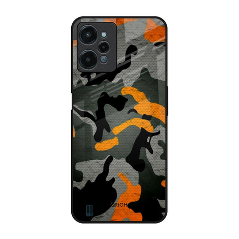 Camouflage Orange Realme C31 Glass Back Cover Online