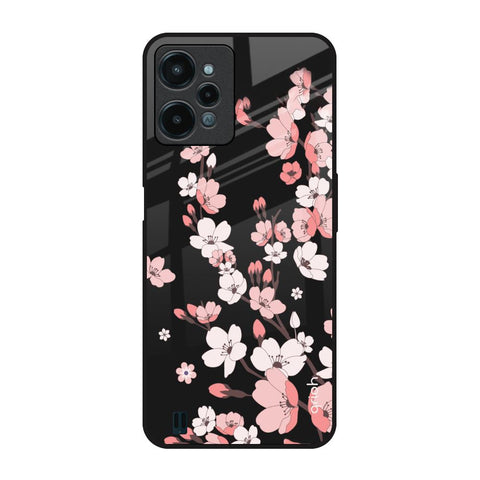 Black Cherry Blossom Realme C31 Glass Back Cover Online