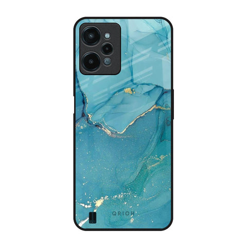 Blue Golden Glitter Realme C31 Glass Back Cover Online