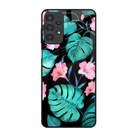 Tropical Leaves & Pink Flowers Samsung Galaxy A13 Glass Back Cover Online