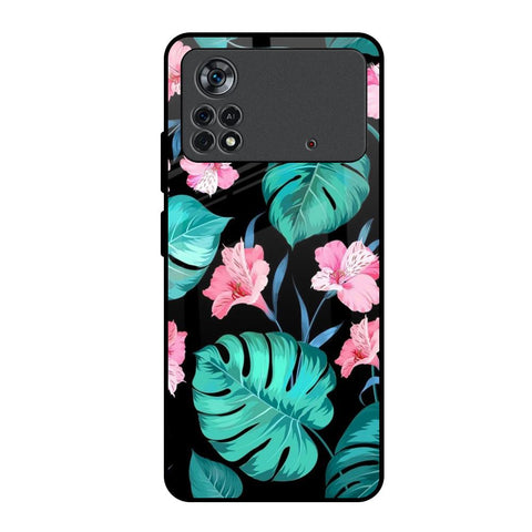 Tropical Leaves & Pink Flowers Poco X4 Pro 5G Glass Back Cover Online