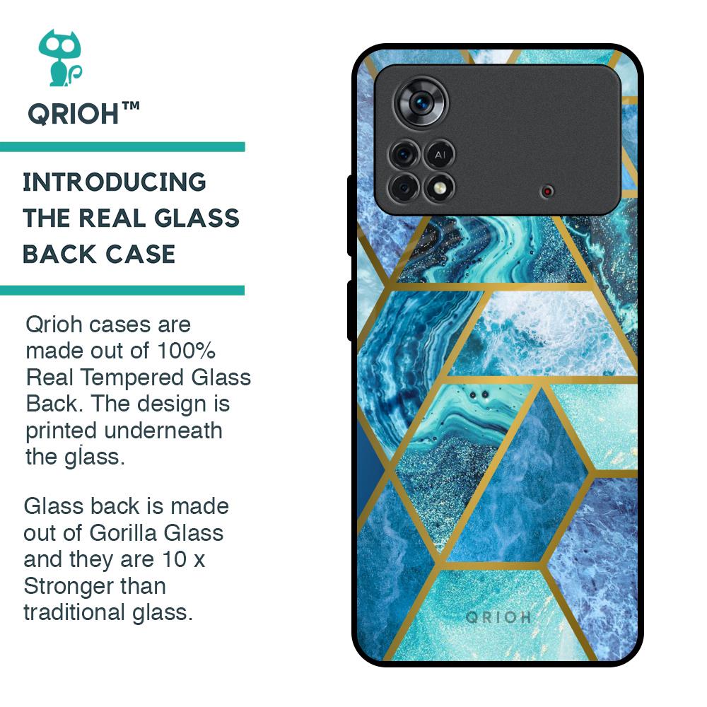 Turquoise Geometrical Marble Glass Case for Poco X4 Pro 5G