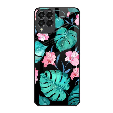Tropical Leaves & Pink Flowers Samsung Galaxy M33 5G Glass Back Cover Online