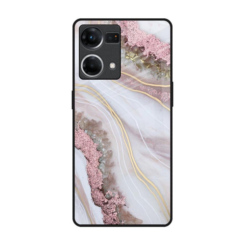 Pink & Gold Gllitter Marble OPPO F21 Pro Glass Back Cover Online