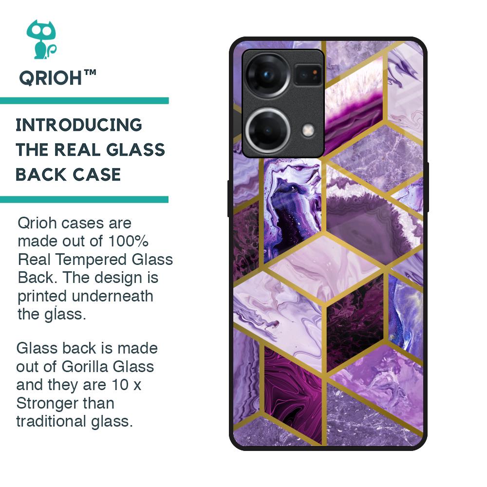 Purple Rhombus Marble Glass Case for OPPO F21 Pro
