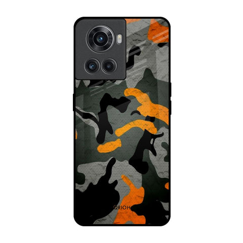 Camouflage Orange OnePlus 10R 5G Glass Back Cover Online