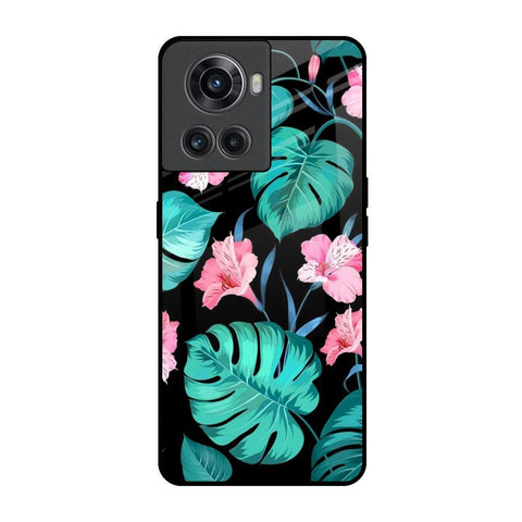 Tropical Leaves & Pink Flowers OnePlus 10R 5G Glass Back Cover Online
