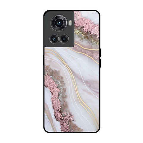 Pink & Gold Gllitter Marble OnePlus 10R 5G Glass Back Cover Online