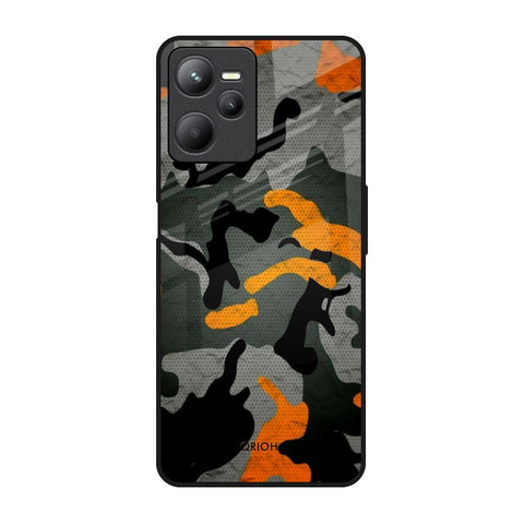 Camouflage Orange Realme C35 Glass Back Cover Online