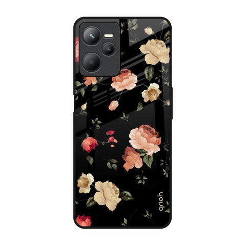 Black Spring Floral Realme C35 Glass Back Cover Online