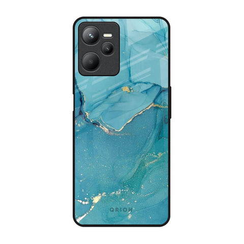 Blue Golden Glitter Realme C35 Glass Back Cover Online