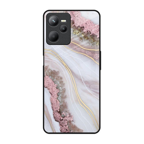 Pink & Gold Gllitter Marble Realme C35 Glass Back Cover Online