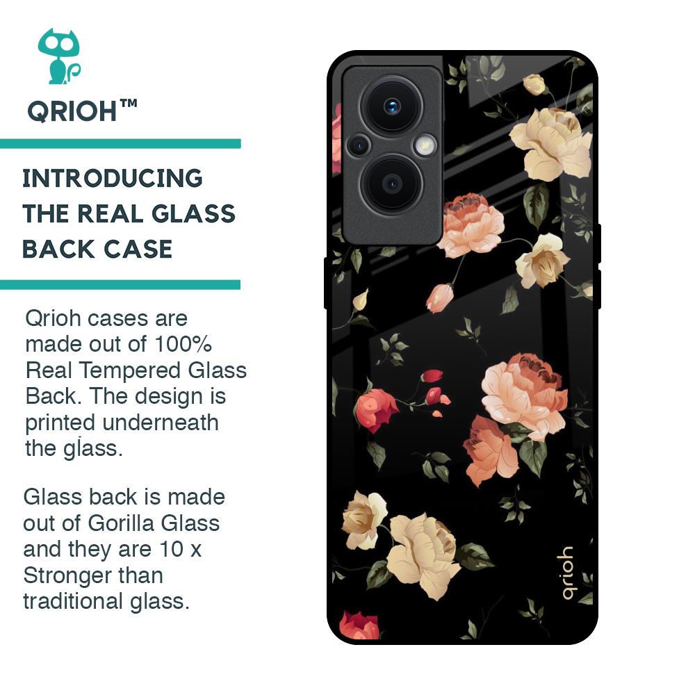 Black Spring Floral Glass Case for OPPO F21 Pro 5G